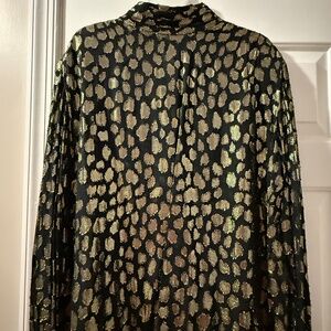 Vintage Lloyd Williams Black and Gold Metallic Blouse Size 14